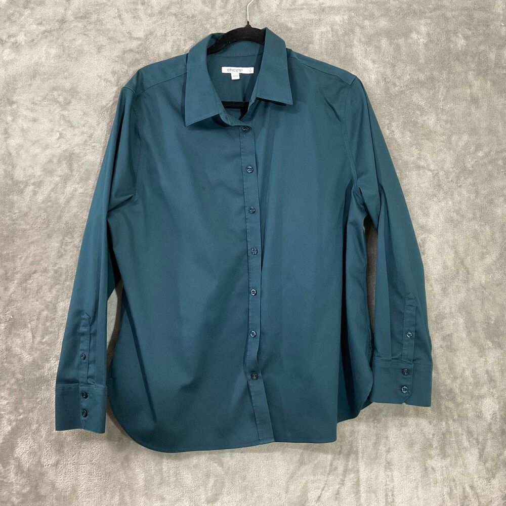 Chico's Long Sleeve Button Shirt Top Size 3 /US 16 Teal career, travel, staple